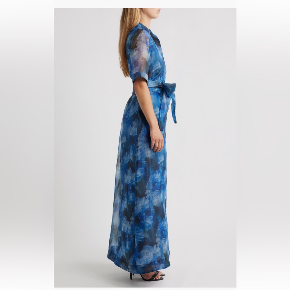 Julia Jordan Tie Belt Organza Short Sleeve Maxi Cocktail Dress 6 - Picture 3 of 9